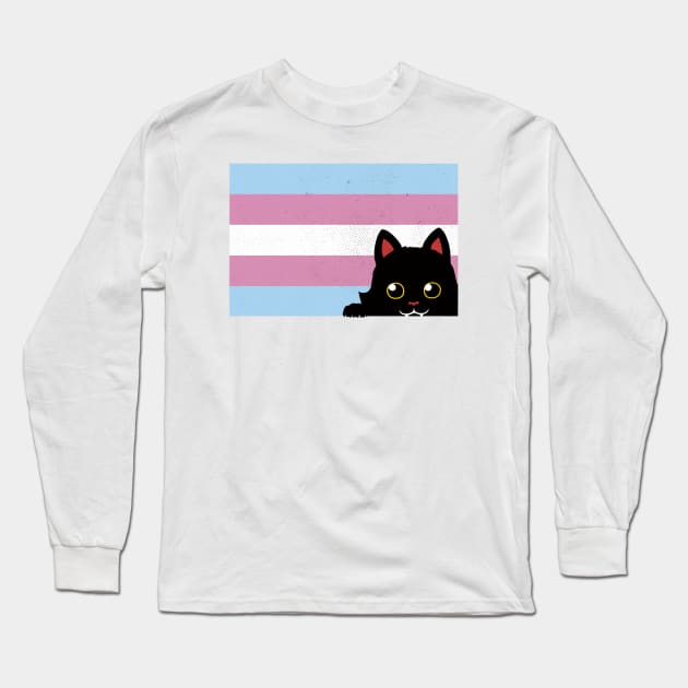 Peeking Cat Trans Flag by Tobe Fonseca Long Sleeve T-Shirt by Tobe_Fonseca